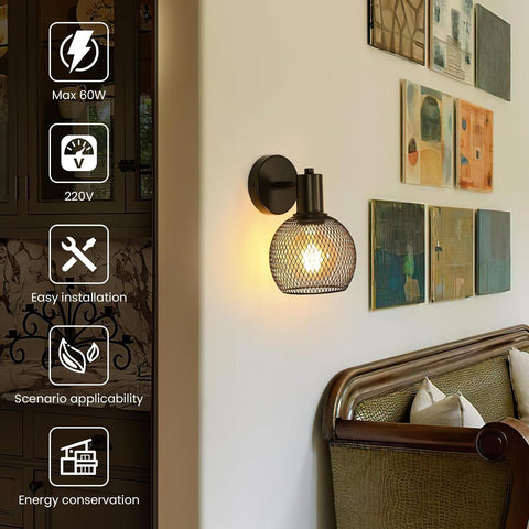 Applique da parete in metallo per interni, lampada da lettura da comodino in ferro, attacco E27 per soggiorno, camera da letto, ufficio (senza lampadina)