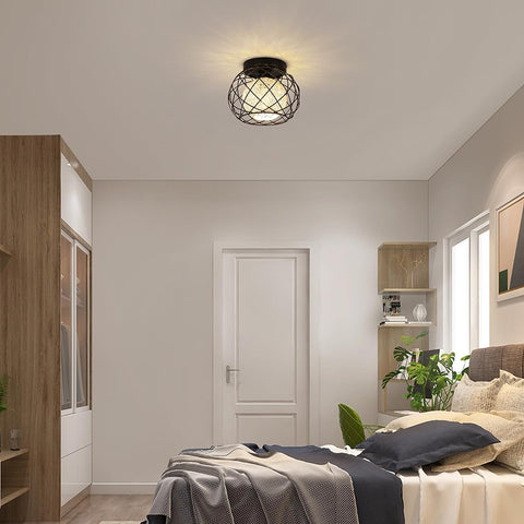 Plafoniera vintage E27, plafoniera industriale, lampada a sospensione a gabbia in metallo nero per soggiorno cucina camera da letto bar caffetteria 