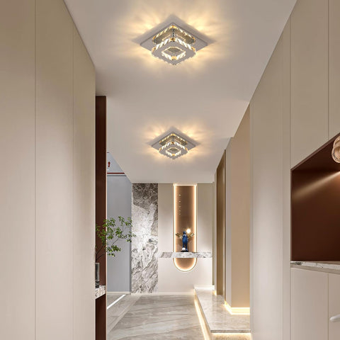 Plafoniera a LED, lampadario di cristallo da 15 W, illuminazione da soffitto moderna quadrata per camera da letto, soggiorno, cucina, corridoio, luce calda 3000 K.