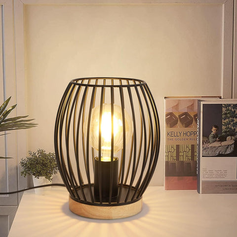 Lampada da tavolo a gabbia E27 in metallo nero, lampada da scrivania alta 21 cm, lampada da comodino per interni dal design decorativo con interruttore a pulsante per bomboniere, camera da letto, soggiorno (senza lampadina)