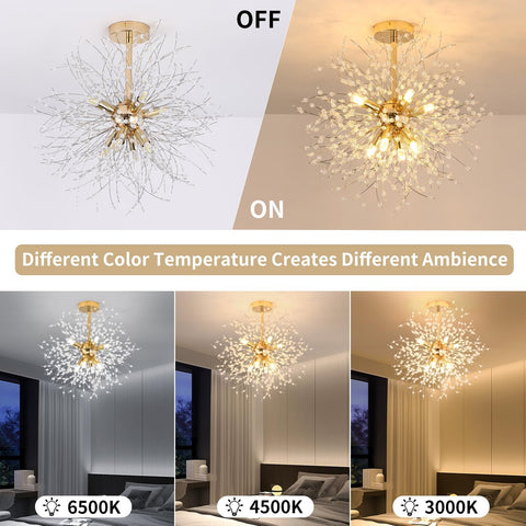 Lampadari moderni in cristallo a plafoniera, lampadario con fuochi d'artificio dorati, plafoniere in cristallo K9, 8 apparecchi di illuminazione G9 lampade dorate per soggiorno, camera da letto, sala da pranzo, corridoio
