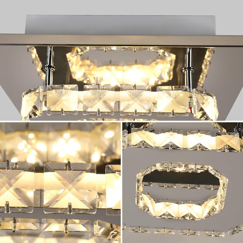 Plafoniera a LED, lampadario di cristallo da 15 W, illuminazione da soffitto moderna quadrata per camera da letto, soggiorno, cucina, corridoio, luce calda 3000 K.