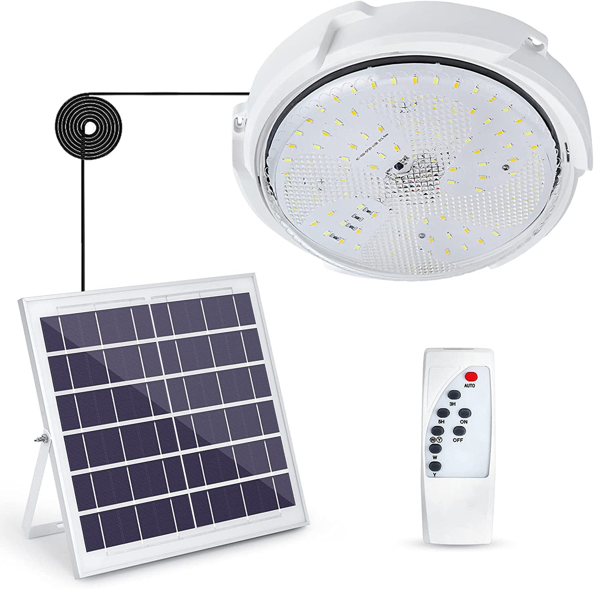 Lampada Solare da Esterno da Soffitto con Telecomando, Illuminazione Solare Impermeabile IP54 per Giardino, 80W, Temperatura Colore Regolabile 3000K/4500K/6000K