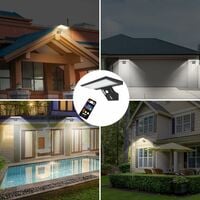 Luci solari da esterno, 90 luci solari a LED con sensore di movimento, 4 modalità, luce di sicurezza solare impermeabile per esterni, lampada da parete con telecomando a 3 colori per giardino e cortile.