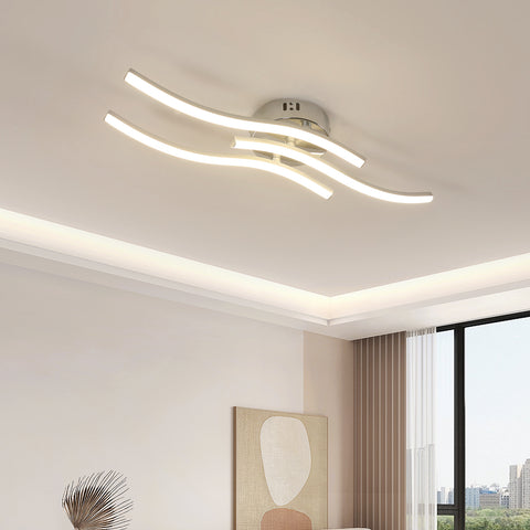 Plafoniera LED moderna con tre onde parallele - Lampadario argento, 18W 60*12cm, luce calda 3000K, 220V