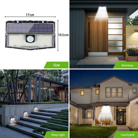 Confezione da 2 luci solari da esterno con sensore di movimento a 300 LED, illuminazione solare a 270°, impermeabile IP65, wireless, 3 modalità per la sicurezza del cortile e del giardino