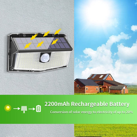 Confezione da 2 luci solari da esterno con sensore di movimento a 300 LED, illuminazione solare a 270°, impermeabile IP65, wireless, 3 modalità per la sicurezza del cortile e del giardino