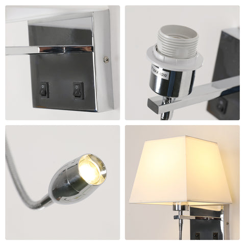 Lampada da comodino, lampada da parete a LED Lampada da lettura Camera da letto Supporto per braccio oscillante E27 Lampada da parete notturna (non include le lampadine)