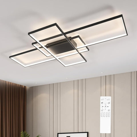 Moderna plafoniera a LED dimmerabile, dimmerabile 3000K-6000K, lampada da soffitto rettangolare per soggiorno, camera da letto, sala da pranzo, ufficio, nero