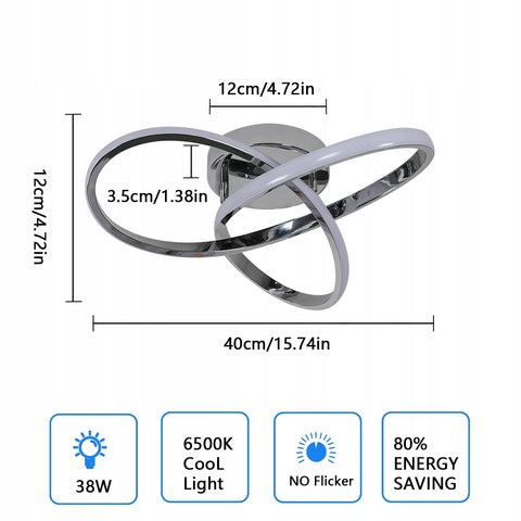 Plafoniera a LED, argento, 38W 6500K luce bianca fredda, alluminio 40*12cm, per soggiorno e corridoio