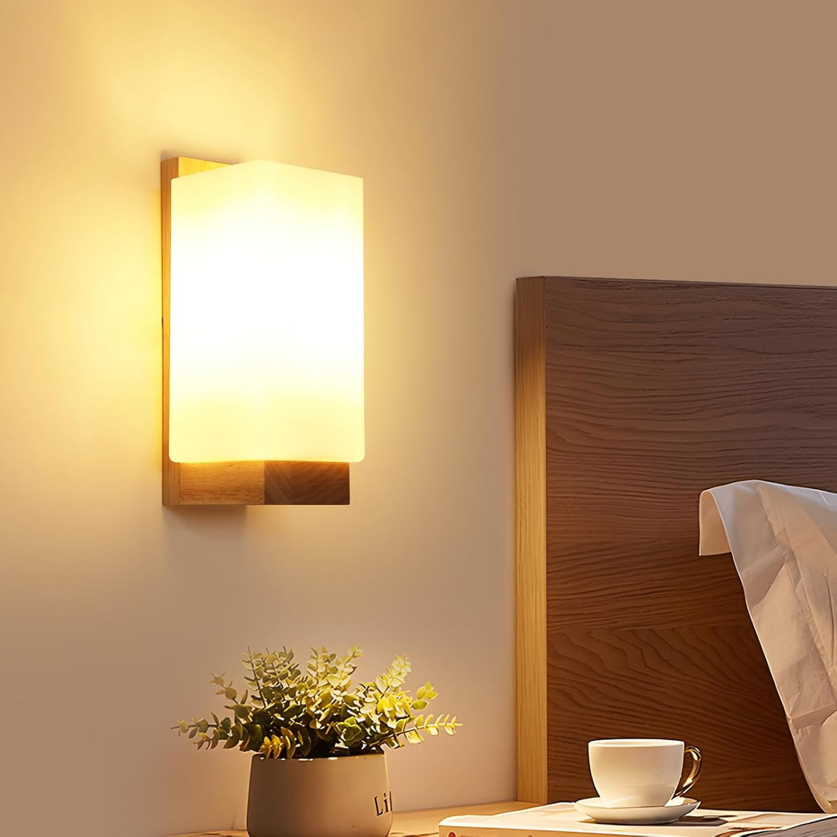 Applique da Parete Vintage in Legno e Vetro – Lampada Interna E27