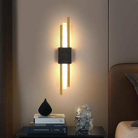 Applique LED da Parete Interna Nero e Oro 40CM 10W 3000K Luce Calda