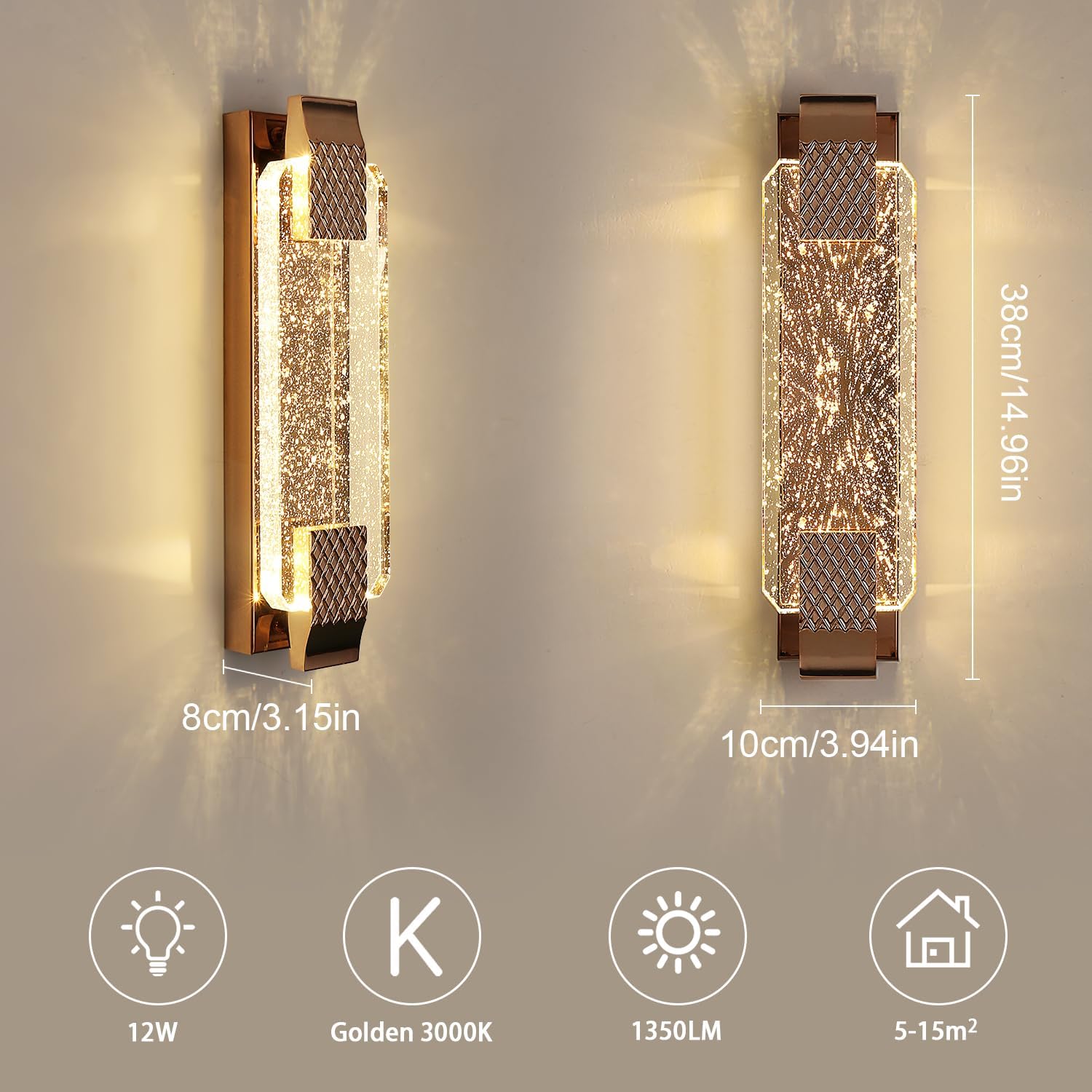 Applique da Parete LED Crystal Gold 12W