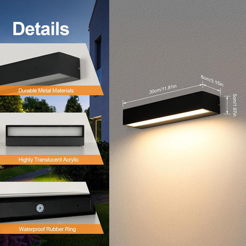 Applique LED da Esterno Moderna 16W Nera IP65 3000K