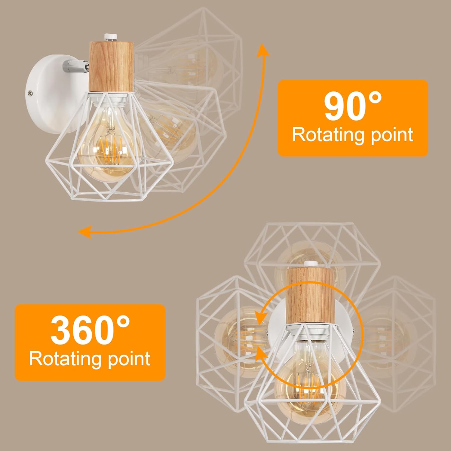 Lampada da Parete in Metallo con Gabbia E27