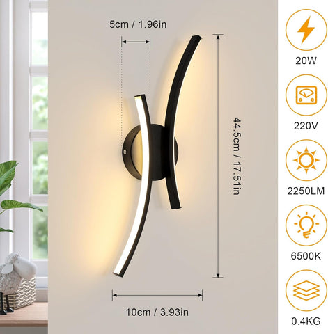 Applique a LED moderna 20W 2250LM nera