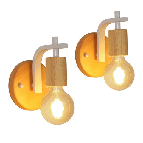 Set di 2 Applique da Parete in Legno per Interni (Lampadine Escluse)