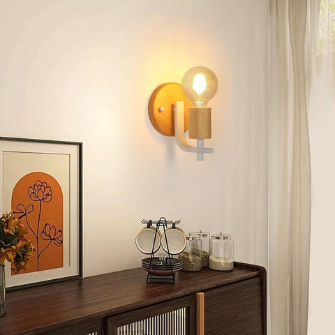 Set di 2 Applique da Parete in Legno per Interni (Lampadine Escluse)