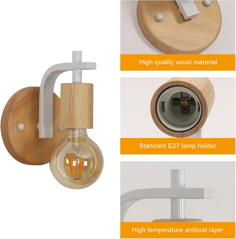 Set di 2 Applique da Parete in Legno per Interni (Lampadine Escluse)