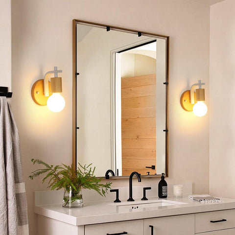 Set di 2 Applique da Parete in Legno per Interni (Lampadine Escluse)