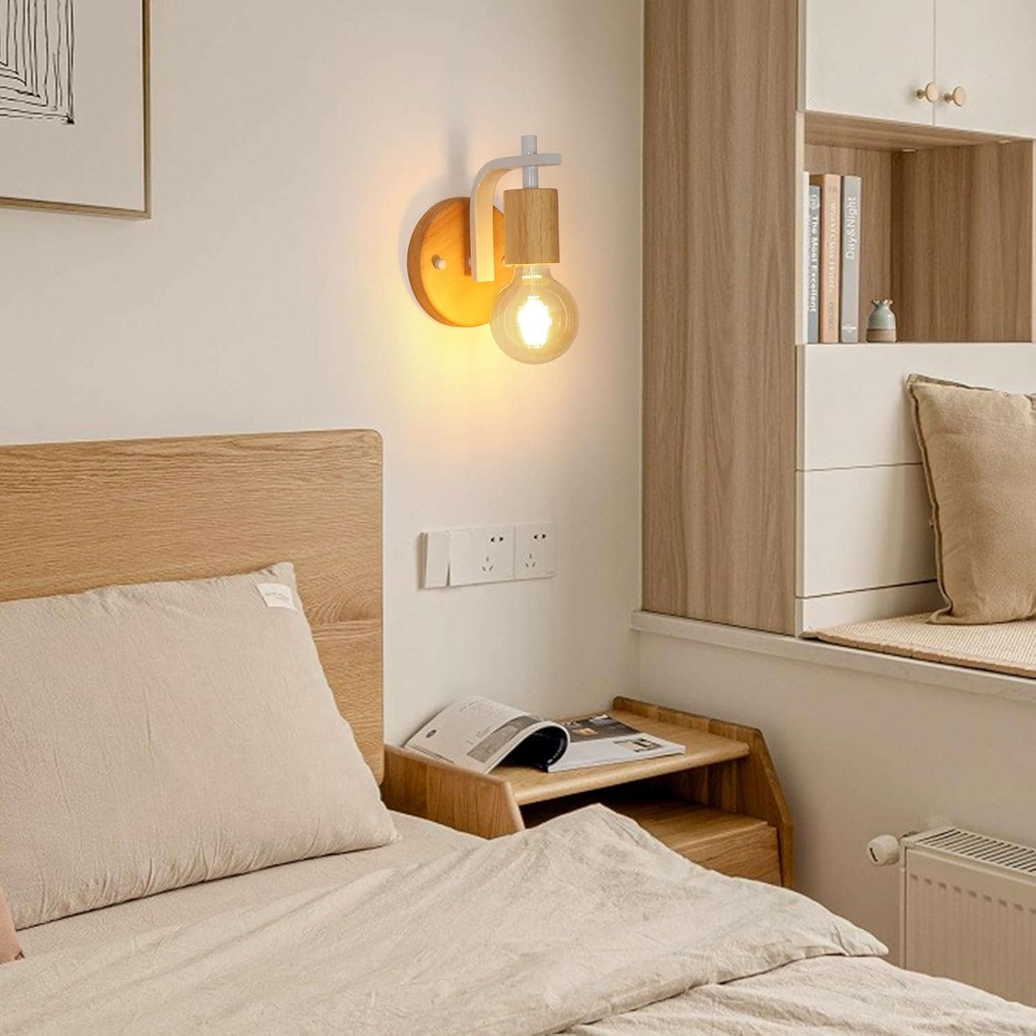 Set di 2 Applique da Parete in Legno per Interni (Lampadine Escluse)