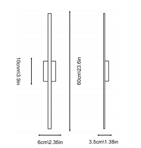 Applique LED - Nero - 8W 6000K Luce Bianca Fredda - Metallo - L.60 CM - per Camera da Letto Corridoio Ingresso
