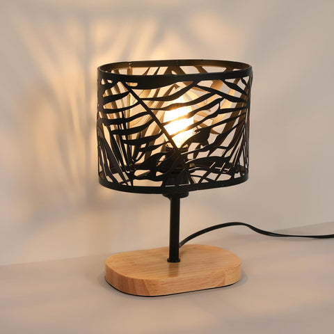 Lampada da Comodino in Legno e Metallo – Nera