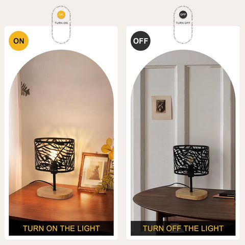 Lampada da Comodino in Legno e Metallo – Nera