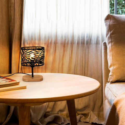 Lampada da Comodino in Legno e Metallo – Nera