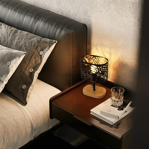 Lampada da Comodino in Legno e Metallo – Nera