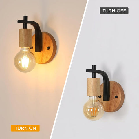 Set di 2 Applique da Parete Vintage in Legno e Metallo Nero E27