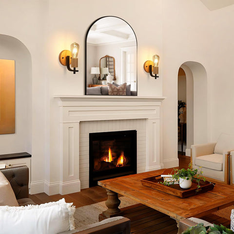 Set di 2 Applique da Parete Vintage in Legno e Metallo Nero E27