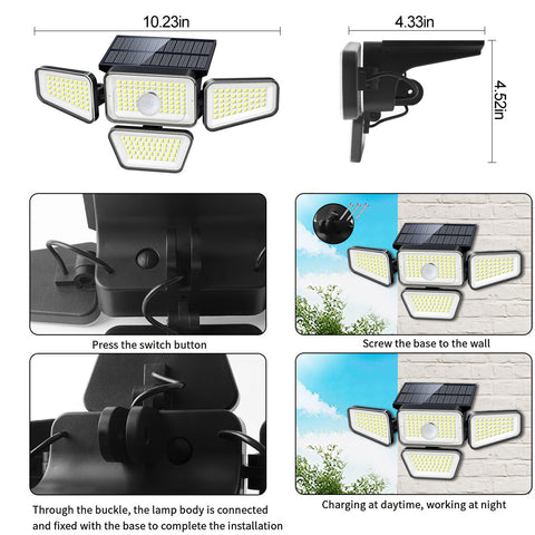 Lampada da parete a LED con sensore di movimento per esterni a luce solare Bianco freddo 6000K per cortile giardino corridoio terrazza vicino al muro percorso patio villa