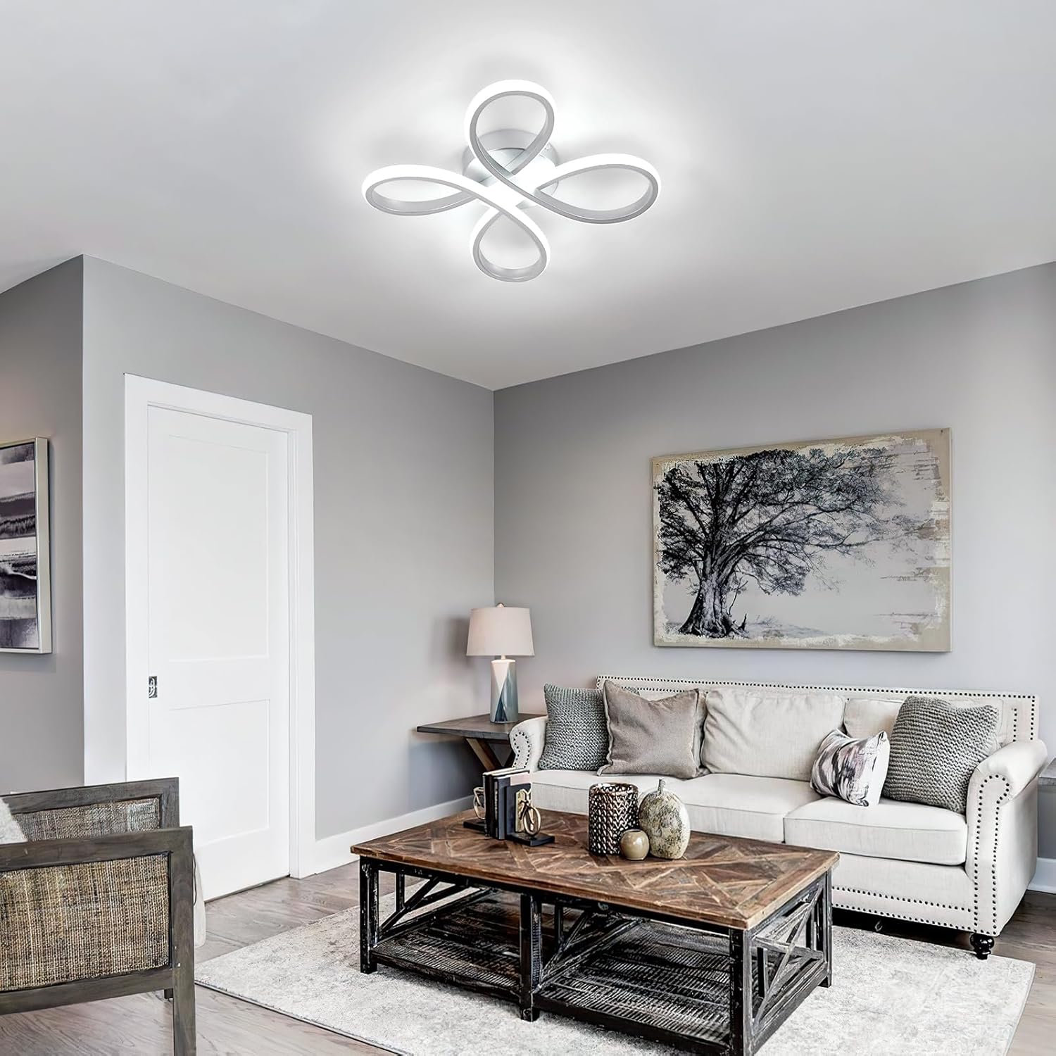 Plafoniera LED 30W Stile Fiore Argento