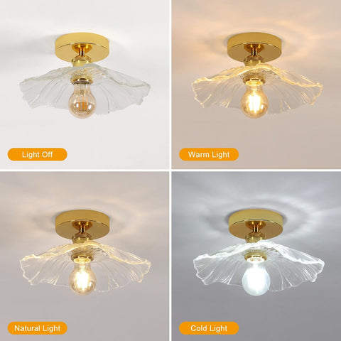 Plafoniera Moderna in Vetro Fiore Oro E27 28cm