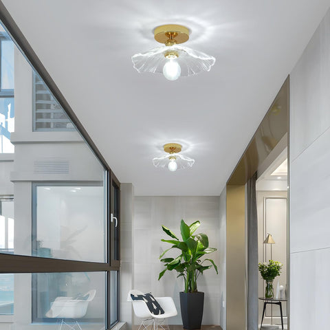 Plafoniera Moderna in Vetro Fiore Oro E27 28cm