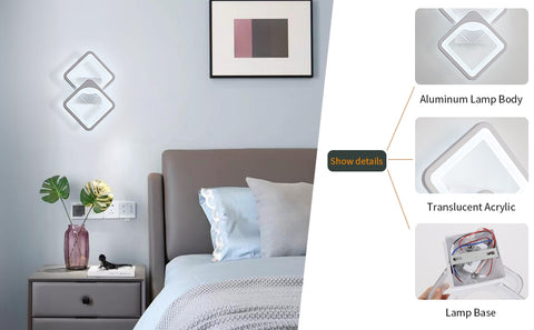 Applique a LED da 24 W dal design moderno, luce bianca fredda 6000 K, lampada da parete per interni per soggiorno, camera da letto, scale, corridoio, bagno 