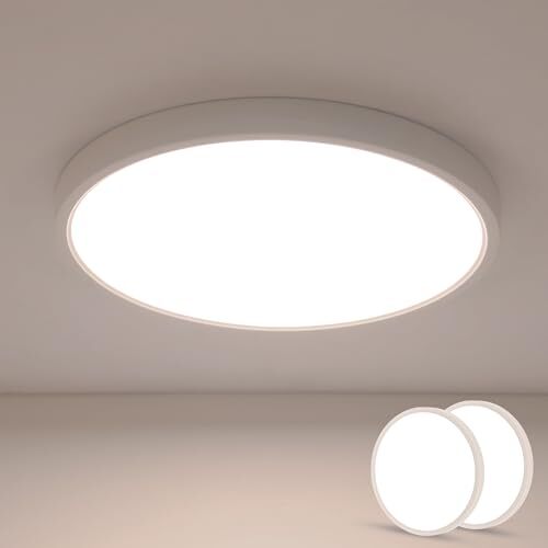 Lámpara de techo LED de 36W, blanca redonda, luz blanca neutra 5000K, resistente al agua IP44, ideal para dormitorio, balcón y baño, 2 uds.