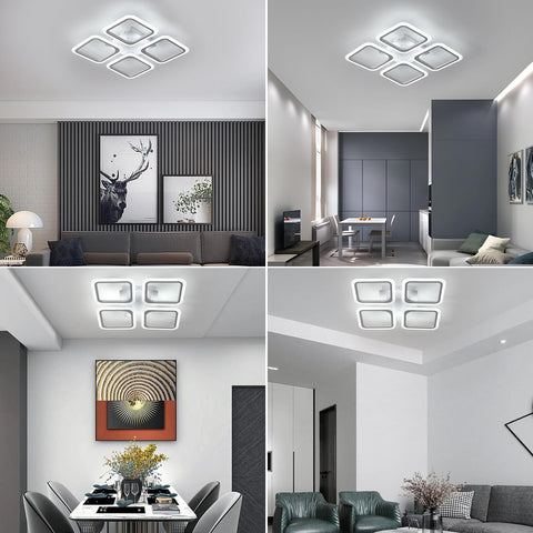 Plafoniera a LED, quadrata bianca*4 teste, acrilico, luce bianca fredda 46W 6500K, per soggiorno camera da letto