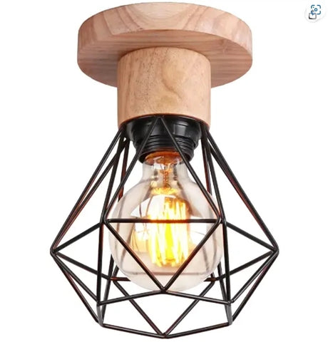Lampada da soffitto retrò, ferro nero, struttura 15,5*20 cm, attacco E27 (senza lampadina), per ristorante, soggiorno