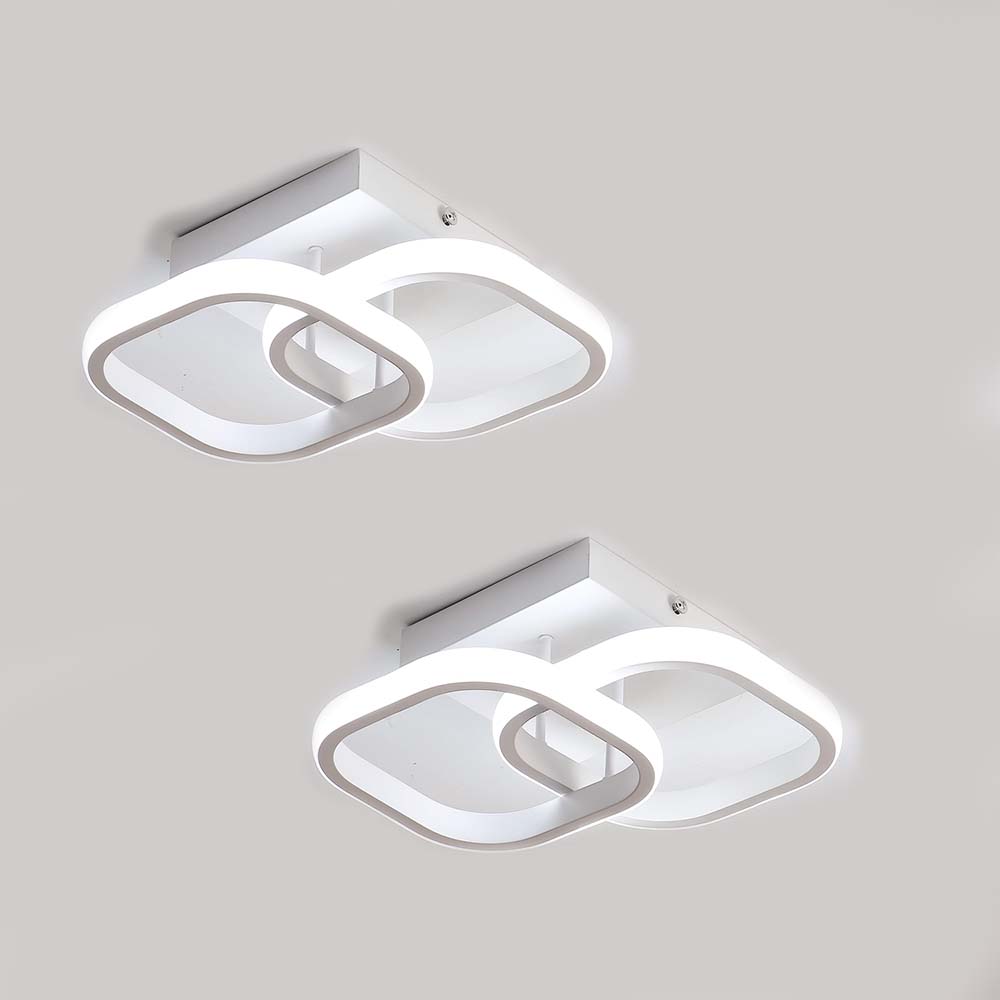 Plafoniera LED 22W Design moderno Lampada da soffitto a cerchio quadrato per cucina Sala da pranzo Camera da letto Corridoio Ingresso Balcone Confezione da 2 Bianco freddo 6000K 