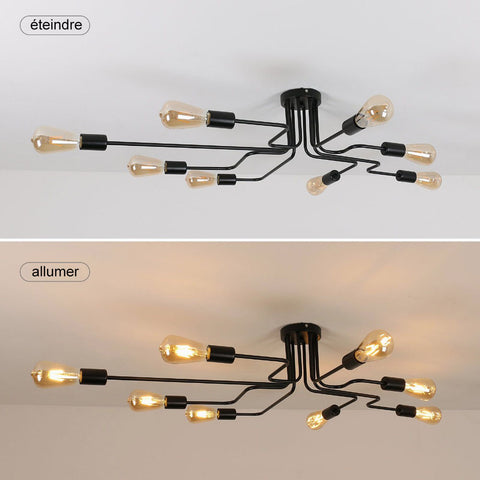 Lampadario industriale nero E27, plafoniera vintage in metallo a 8 luci, illuminazione di design per soggiorno, camera da letto, cucina, bar, caffetteria, loft 