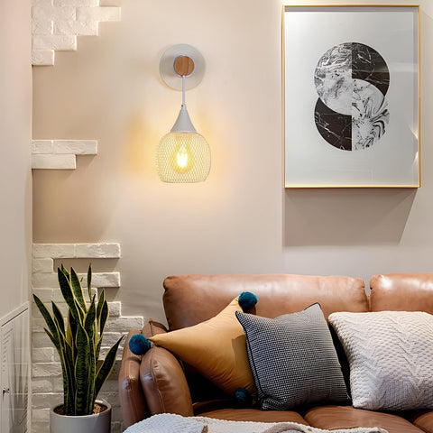 Lampada da parete creativa a forma di lanterna, bianca, in metallo, attacco E27 (senza lampadina), per corridoio della camera da letto