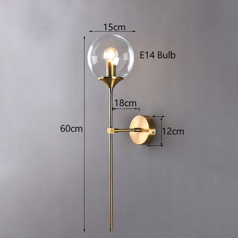 Applique da parete, oro, metallo e vetro, 60*15*15 cm, attacco E14 (senza lampadina), per corridoio camera da letto