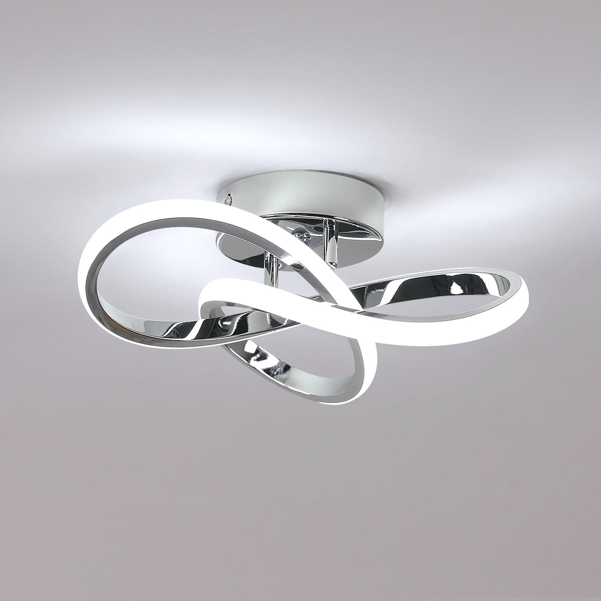 Plafonnier Lustre de Plafond Moderne LED en Aluminium en Forme de Trèfle - Argent, 30*10cm, Lumière Blanche 6500K, 30W - Idéal pour le Salon, la Cham