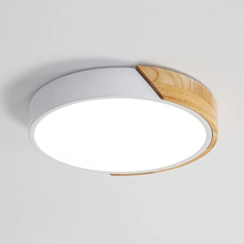 Moderna plafoniera LED rotonda in legno dimmerabile - Bianco, 30*5 cm, con telecomando - Ideale per soggiorno, camera da letto, corridoio e sala da pranzo