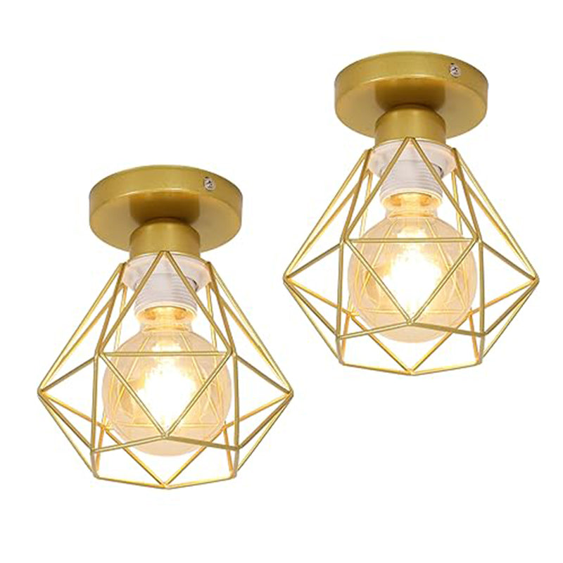 2PCS Plafonnier Industriel Rétro en Fer à Grande Ouverture - Lustre de Plafond Doré, 16*18cm, Douille E27 (Sans Source Lumineuse)