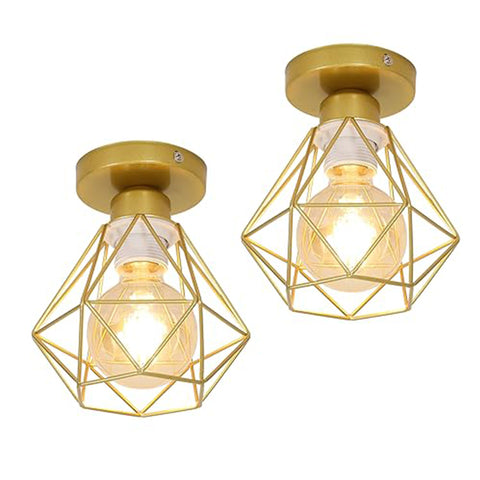 Lampadario da soffitto in ferro retrò industriale, 2 pezzi, con grande apertura, dorato, 16*18 cm, attacco E27 (senza sorgente luminosa)
