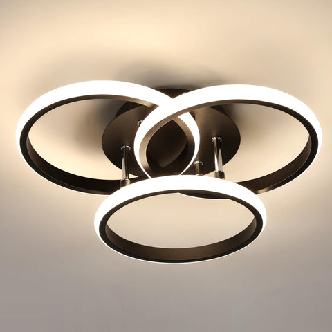 Plafoniera LED creativa, 3 tondi neri, luce bianca neutra 39W 4500K, alluminio, D40*H11,5CM
