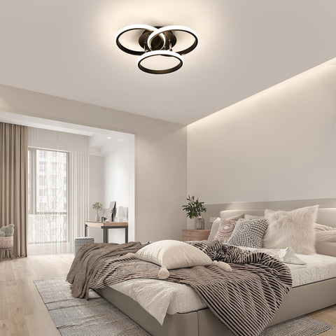 Plafoniera LED creativa, 3 tondi neri, luce bianca neutra 39W 4500K, alluminio, D40*H11,5CM
